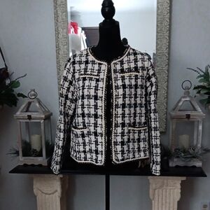 Elegant Black and White Tweed Blazer